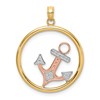 14K Two-tone with White Rhodium Anchor In Circle Charm