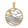 14k and White Rhodium Sunset and Seagulls In Circle Pendant