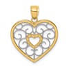 14k and White Rhodium Filigree Heart Charm