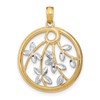 14K and White Rhodium Leaves in Round Frame Charm