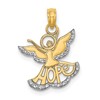 14K and White Rhodium Polished and Textured Cut-Out HOPE Angel Charm