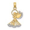 14K and White Rhodium Polished and Textured FAITH Angel Pendant