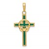 14k Green Enameled Claddagh Cross Pendant