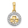 14k and White Rhodium Diamond-cut Clover in Circle Pendant