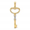 14k and White Rhodium Diamond-cut Heart Key Pendant