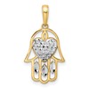 14k and White Rhodium Diamond-cut Heart Hamsa Pendant
