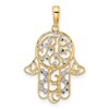 14k and White Rhodium Diamond-cut Fancy Hamsa Pendant