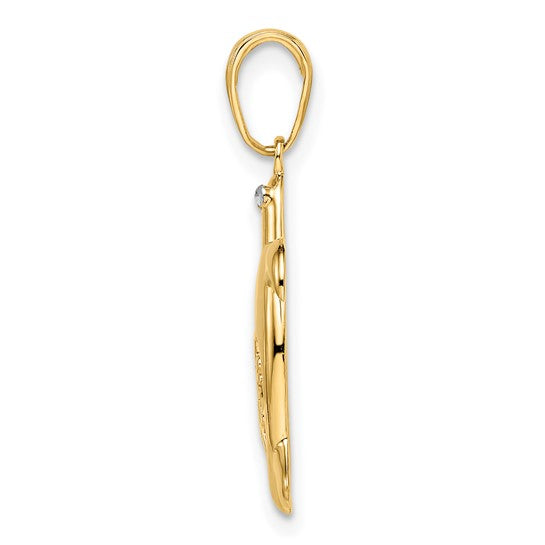 14k Gold and White Rhodium Diamond-cut Floral Turtle Pendant