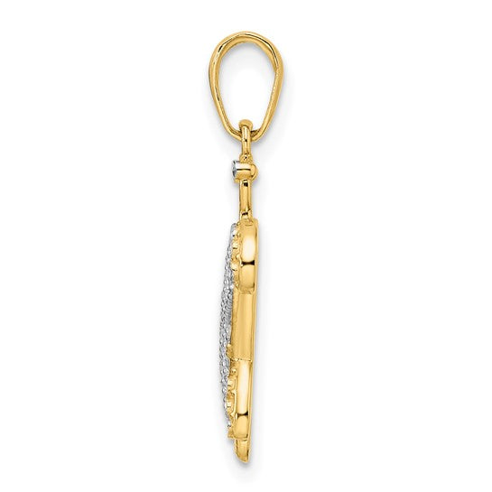 14k Gold and White Rhodium Diamond-cut Filigree Turtle Pendant