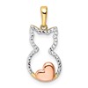 14k and White and Rose Rhodium Diamond-cut Cat with Heart Pendant