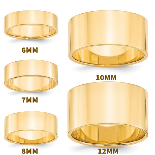 10K Yellow Gold Comfort Fit 6mm 7mm 8mm 10mm 12mm Flat Men's Women's Wedding Band Ring. Anniversary Cigar Band Thumb