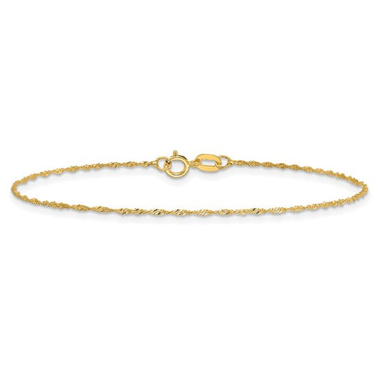 REAL 14k Yellow Gold 1mm Singapore Chain Bracelet Anklet Spring Lock