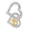 14K Two-tone Polished 1/15 carat Diamond Quinceanera 15 Double Heart Chain Slide