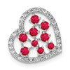 14K White Gold Polished Diamond and Ruby Heart Chain Slide