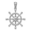 14k White Gold 1/6 carat Diamond Ship Wheel Pendant