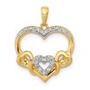 14k and White Rhodium .03 carat Diamond Heart with 3 Smaller Hearts Pendant