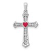 14k White Gold Ruby and Diamond Heart Cross Pendant