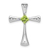 14k White Gold 4mm Square Peridot and Diamond Cross Chain Slide