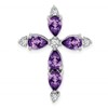 14k White Gold 6x4mm Pear Amethyst and Diamond Cross Chain Slide