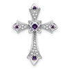 14k White Gold Round Amethyst and Diamond Fleur de Lis Cross Chain Slide