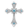 14k White Gold Round Blue Topaz and Diamond Fleur de Lis Cross Chain Slide