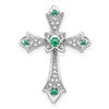 14k White Gold Round Emerald and Diamond Fleur de Lis Cross Chain Slide