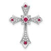 14k White Gold Round Ruby and Diamond Fleur de Lis Cross Chain Slide