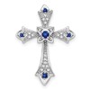 14k White Gold Round Sapphire and Diamond Fleur de Lis Cross Chain Slide