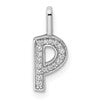 14K White Gold Diamond Letter P Initial Pendant