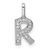 14K White Gold Diamond Letter R Initial Pendant