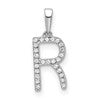 14K White Gold Diamond Letter R Initial Pendant