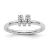 14K White Gold Stackable Diamond Initial M Size 7 Ring