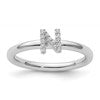 14K White Gold Stackable Diamond Initial N Size 7 Ring