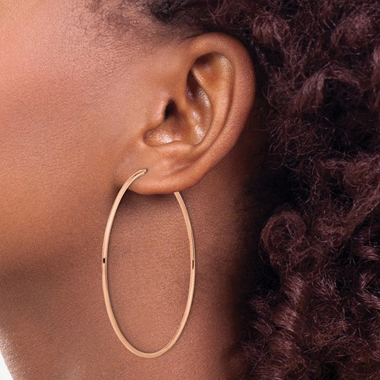 14K Solid Rose Gold 1.5mm Endless Polished Round Large Hoop Earrings 2.2" wide