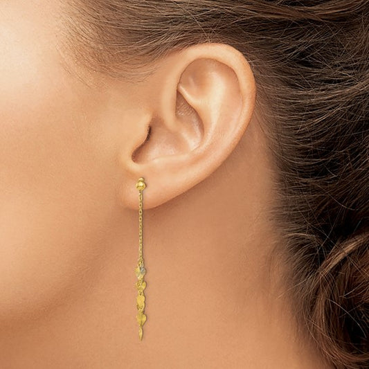 14K Solid Yellow Gold Diamond Cut Hearts Post Dangle Earrings