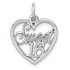 14k White Gold SWEET 16 in Heart Charm