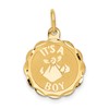 14k Polished IT'S A BOY Scalloped 16mm Engravable Disc Charm