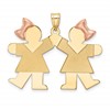 14k Two-tone The Kids Medium Double Girls Engravable Kiss Charm