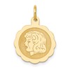 14k Girl Head on .013 Gauge 15mm Engravable Scalloped Disc Charm