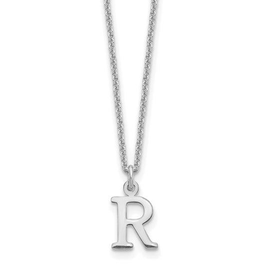 14K White Gold Cutout Letter R Initial Necklace Cable Chain