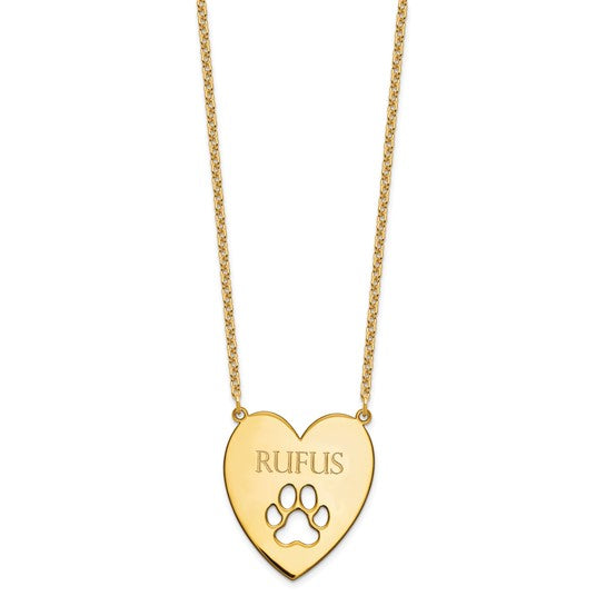 Heart with Cutout Dog Paw Name Necklace