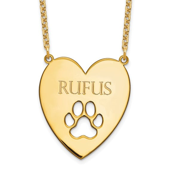 Heart with Cutout Dog Paw Name Necklace