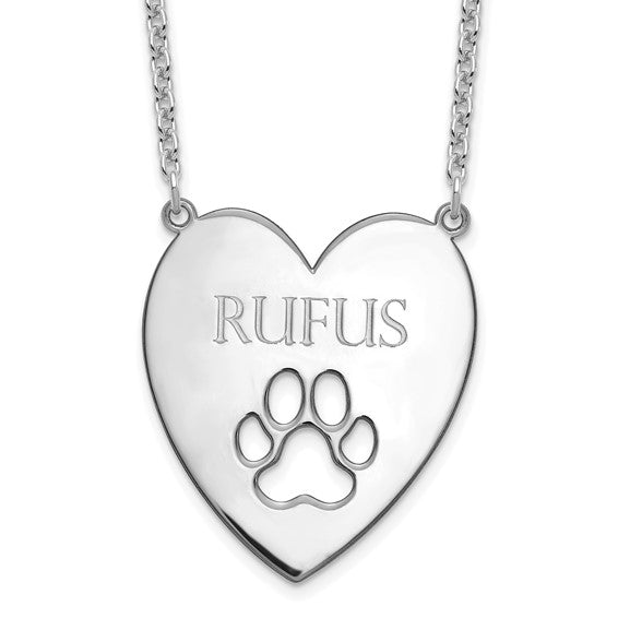 Heart with Cutout Dog Paw Name Necklace