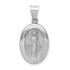14k White Gold Polished and Satin Hollow Miraculous Medal Oval Pendant