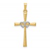 14K Two-tone Textured and Polished Latin Cross with Hearts Pendant