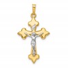14k Two-tone Polished Fleur de Lis INRI Crucifix Pendant