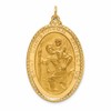 14K Polished and Satin Solid Beaded Edge St. Christopher Medal Oval Pendant