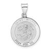 14k White Gold Polished and Satin Hollow St. Michael Medal Round Pendant