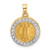 14k and White Rhodium Polished and Satin Hollow Our Lady of Guadalupe Medal Round Pendant