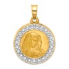 14k and White Rhodium Polished and Satin Hollow Our Lady of Sorrows Medal Round Pendant